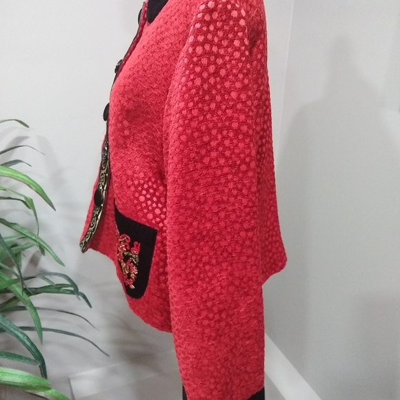 Taylor G  Red Velour Asian Flare Blazer - Picture 11 of 16